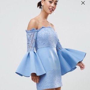 ASOS lace bell sleeve blue dress